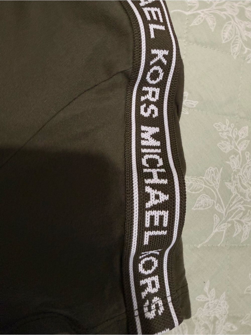Michael Kors Olive Green Short Sleeve Logo Tape Tee - Picture 3 of 6